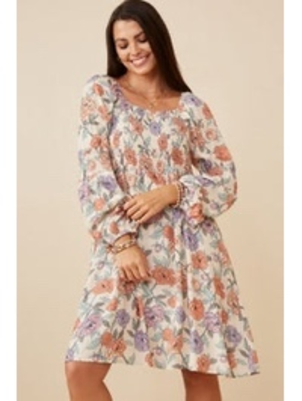 Hayden Los Angeles Floral Smocked Midi Dress Square Neck Boho Size 3X